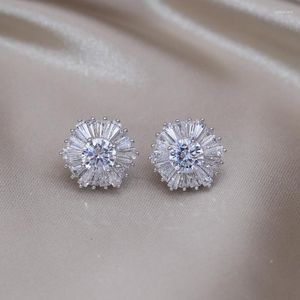 Stud Earrings Korea Design Fashion Jewelry Copper Zircon Silver Color Geometric Simple And Elegant Women's Daily Work Accessories