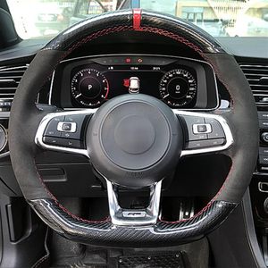 カーボンファイバーブラックスエードカーステアリングホイールカバーフォルクスワーゲンゴルフ7 GTIゴルフR MK7 POLO SCIROCCO 2015 2016221U