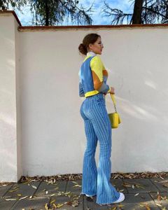 Jeans da donna American Vintage a vita alta Stripe Slim Skinny Autumn Spicy Girls' Inch Blue Sweet Pants