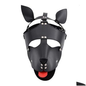 Outros itens de saúde e beleza Black Red Leather Dog Bdsm Mask Bondage Restraints Cosplay Costume Erotic Sm Slave Head Er Harness Fetis Dhez4