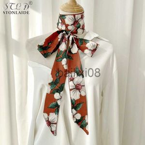 Scarves 2023 Spring Summer Narrow Lengthen Neck Imitatin Silk Scarf For Grils Multifunction Women Hats Ribbons Skinny Scarf Dress Belt J230801