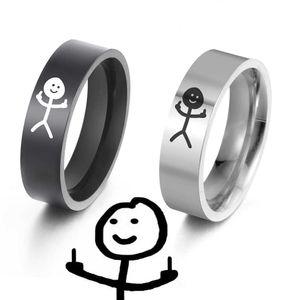 Dreamtimes Simple Trend Engraçado Dedo Médio Stickman Ring Hip Hop Fuxk You Doodle Rings for Man Couple Party New Gifts Jewelry