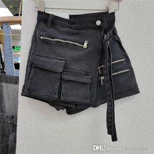 2023 Fashion Womens Shorts Skirts Elastic Jeans Irregular Multi Pocket Cargo Pants Zipper Bag Shorts Spring Summer New Denim Skirt Pants