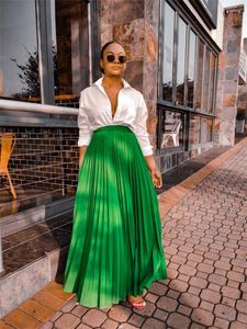 Skirts Spring Fashion Women High Waist Streetwear Party A-Line Maxi Basic Black Green Long Pleated Casual 2023