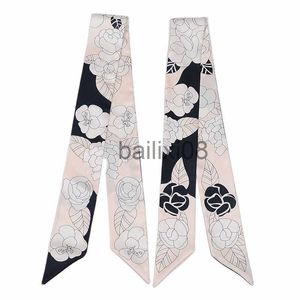 Eşarplar Yeni Liste İpek Eşarp Camellia Desen Tüketim Saten Eşarp Bayanlar Lüks Moda Tie Bandana 2022 J230801