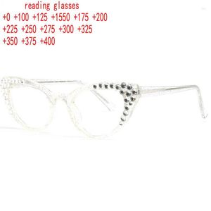 Occhiali da sole Cat Eye Strass Bling Occhiali da lettura per donna Blue Light Blocking Diamond Ladies Presbyopia Computer Eyewear XN