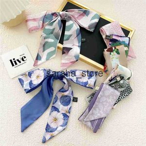 Scarves Long Skinny Silk Neck Scarf Women Floral Print Hair Band Bag Scarves Lady Collar Tie 2022 New Design Foulard Headband Scarves J230801