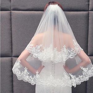 Bridal Veils 2023Elegant Two Layers Lace Veil With Comb Women Wedding White Ivory