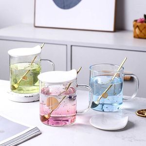 Mugs Ins Style 400ml Starry Sky Heat Resistant Glass Handle Drinkware With Spoon And Lid Coffee Tea Milk Breakfast Cup Nice Gift