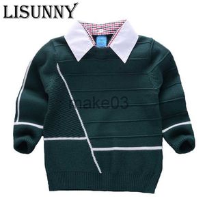 Cardigan 2023 Colletto della camicia Maglioni per ragazzi Pullover a righe per bambini Maglia Abbigliamento per bambini Autunno Inverno Nuovi maglioni per bambini Abbigliamento per ragazzi Scuola J230801