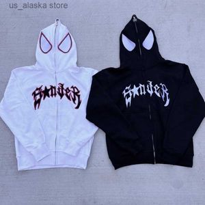 Herrtröjor tröjor y2k zip up hoodie kvinnor streetwear goth spindel tryck överdimensionerad hoodie tröja vintage kläder lösa hip hop punk kläder topp t230731