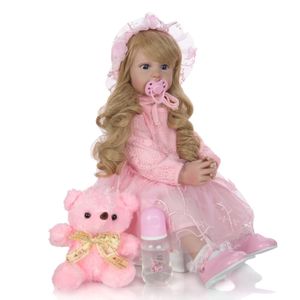 Dolls Design Elegant Reborn Baby Girl 24'' 60 cm Princess Soft Vinyl With Long Gold Curly Christmas Gifts 230731