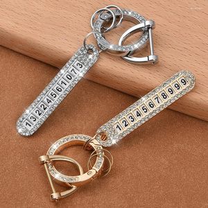 Keychains Exquisite Anti-lost Phone Number Pendant Keychain Chic Personality Crystal Tag Plate Keyring Men Women Key Holder Gift Souvenir