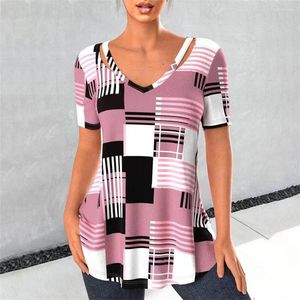 Women's T Shirts Summer Fashion Shirt V-neck T-shirt Street Stripes 3d Print Oversized Harajuku Y2k Loose Tee 5xl Female Clothing