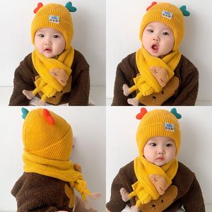 Beralar Bebek Sonbahar ve Kış Süper Sevimli Sıcak Çocuk Şapka Eşarp Seti Erkekler için Yün Seven