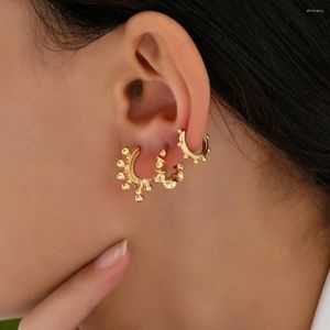 Hoop Earrings Trendy Small Twist For Women Gold Color Beaded Round Circle Huggies Earring Minimalist Jewelry