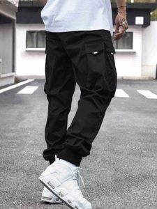 Calças masculinas com aba bolso lateral puxar cintura calças cargo Z230801