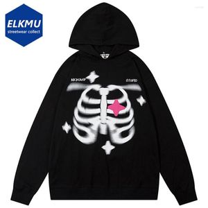 Men's Hoodies Punk Skeleton Hoodie Men Hip Hop Oversized Hooded Sweatshirt Black Loose Harajuku Y2K Pullover 2023 Streetwear Tracksuit