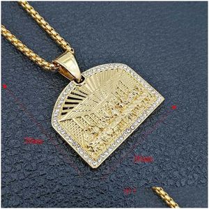 Подвесные ожерелья цитируют последнюю эйункут Cz Stone Pave Bling Gold Gebleste Gemetric Square для мужчин хип -хоп RA526143 Dhxsu