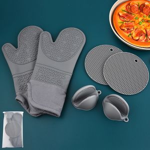 Oven Mitts 6pcs set Baking Anti Gloves Resistant Insulation Pad Microwave Silicone Mat Kitchen Tools 230731