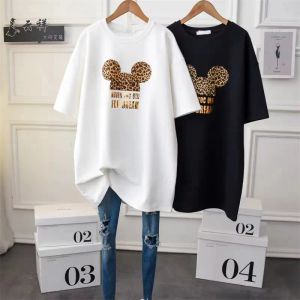 T-shirt Large, Fat, Loose, High Temperature Pressed Letter Pattern Short Sleeve T-shirt Women's Medium to Long Pure Cotton Thickened Half Sleeve Autumn/Winter Women's Top