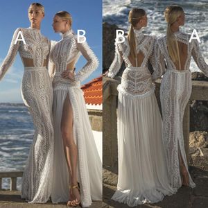Charchy 2020 Beach Wedding Dresses High Neck Long Sleeve Spets Appliqued Bridal Gowns Vestidos de Novia Illusion Beach Wedding Dres2312