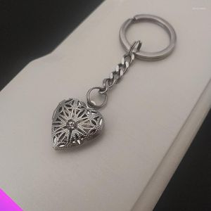 Keychains Keychain Link Hollow Star Inlaid Crystal Heart-shaped Po Frame Free Laser Engraved Box Stainless Steel Jewelry Gift