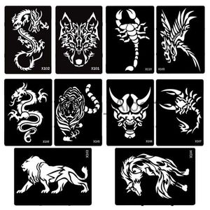 Paznokcie Clippers Xmasir 10 arkusz Duże brokat Airbrush Tattoo Tattoo Sento For Men Wolf Tiger Dragon Szablony do malowania ciała na tylnym ramieniu 13 x 19 cm x 0801