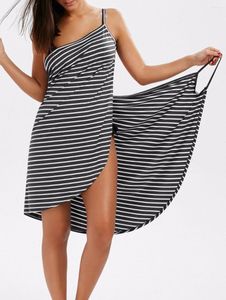 Casual Dresses Striped Beach Skirt 2023 Summer Sexy Suspender Cover Up Sling Leisure Vacation V-neck Knee-length With Belt