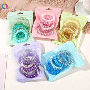 6Pcs/lot New Candy Color Telephone Wire Elastic Hair Rope Tie Women Girls Frosted Spiral Cord Rubber Band Stretch Head Band 2340