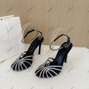 Designer women's Luxury high heels Rhinestone Heels strapper Sandals Fashion Classic Women's Wedding Party Black Brown Silver