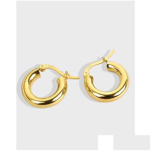 Stud Hie Hoop Geometric O Circle Earrings For Women 14k White Gold Plated 925 Sterling Sier Män Drop Delivery SMycken DHXVV