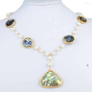 Anhänger Halsketten Einfaches Design Süßwasserperle Natur Abalone Muschel Halskette Handwerk Geometrisch Für Frauen Party Abend Edlen Schmuck