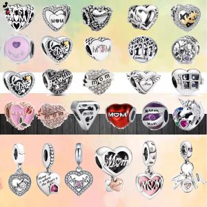 925 Silver Fit Pandora Charm 925 Bracelet Shining Pink Mum Red Love Round Classic Charms Set for Pandora Charm 925 Silver Beads Charms