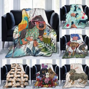 Comforters sets Dachshund Sausage Dogs Pink Flowers Throw Blanket Super Soft Warm Blankets for Bedding Sofa Lightweight Flannel Plush 230801