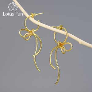 Stud Lotus Fun 18k Gold Exquipite Piękny węzeł Długie kolczyki Dangle Dangle For Women 925 Srebrna biżuteria mody Przyjazd 2307731