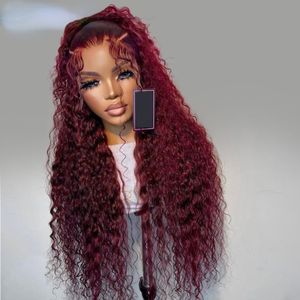 99J Burgundy 13x4 HD Lace Water Wave Frontal Human Hair Hair Glueless Red Brazilian Brazilian Rigs 36 Ing