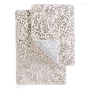 Carpets 2 Piece Bathroom Rugs Bath Mat Set -Plush Chenille Shower Mats For Non-Slip Rug With Rubber Backing Beige