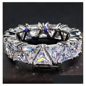 Bröllopsringar 2023 Top Sell Luxury Jewelry 925 Sterling Sier Triangle Cut 5A Cubic Zircon Cz Diamond Gemstones Party Handgjorda kvinnor DHBVO