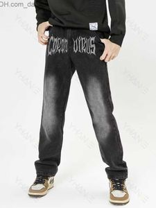 Herr jeans män jeans fyra säsonger män byxor mode tunga broderier svart lös hiphop jeans rap estetik y2k kläder plus size streetwear z0225 z230801