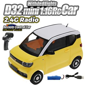 Electric RC Car D32 Mini 1 16 RC med LED -lampor 2 4G Radio Remote Control Off Road Trucks Spela Toys for Boys Children Gifts 230731