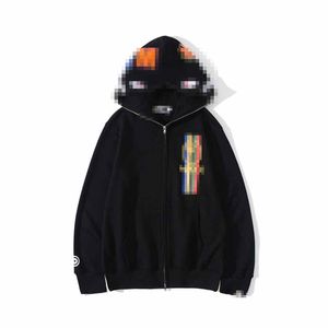 Bathing Ape New Autumn and Winter Colorful Striped Printed Men's Casual Plush Sweater Bathing Ape Hooded Jacket