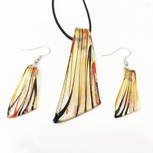 Necklace Earrings Set 1 Yellow Knife Leaf Colored Glaze Lampwork Glass Murano Bead Pendant Earring For Women Gift Chinese Style