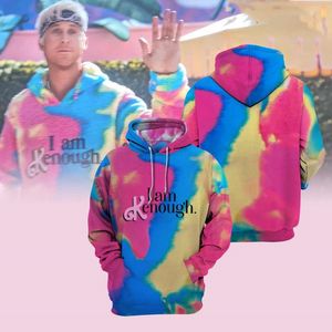 Kenough hoodie mens tie färgämne regnbåge grafiska hoodies barbie jag är kenough y2k pullover tröjor lösa huva kläder