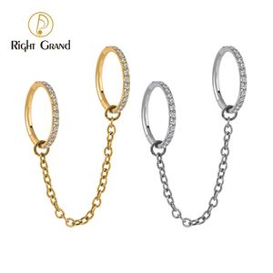 Navel Bell -knappringar 3st höger Grand ASTM F136 16G Hängad segment Hoop CZ Nos Ring Clicker Set With Chain Ear Brosket Tragus Helix Conch 230731