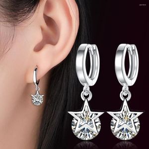 Hoopörhängen Dayin 925 Stamp Silver Jewely Woman Luxury Five Pointed Star Cubic Zirconia Brand Tassel Ear Buckle Fashion Simple Retro