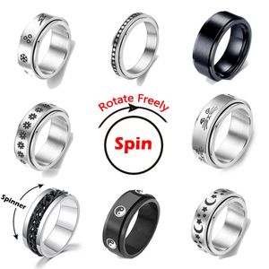 Anxiety Ring Fidget Spinner Rings for Women Men Stainless Steel Rotate Freely Cat Moon and Star Anti Stress Accessories Jewelry