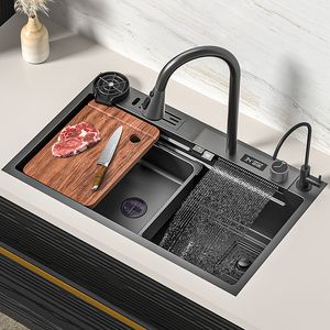 Waterfall kitchen sink stainless steel sink products large single Multi functional sink black Wash Basin smart sink Dishwasher