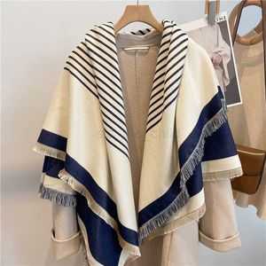 Scarves Striped Scarf Square Pashmina Shawls Women Wraps Winter Warm Cashmere Blanket Bufanda Female Stoles Bufanda Femael Y23