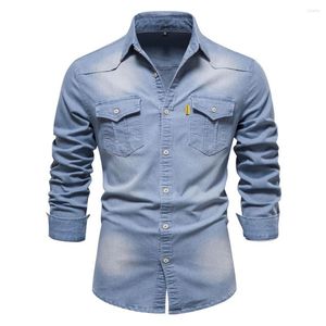 Men's Casual Shirts Denim And Blouses Large Size Trendy Social Shirt Clothing Solid Color Long-sleeved Jeans For Men